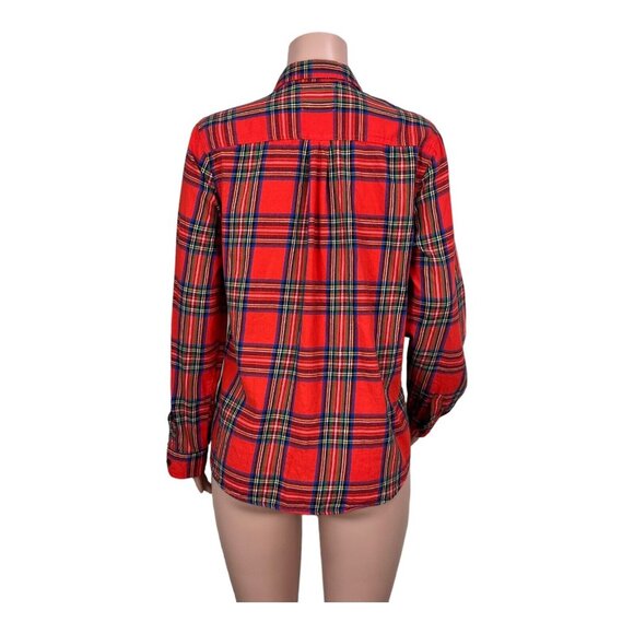 Old Navy Women Orange Plaid Long Sleeve Button-Down Shirt SZ L Classic Holidays - Picture 13 of 15